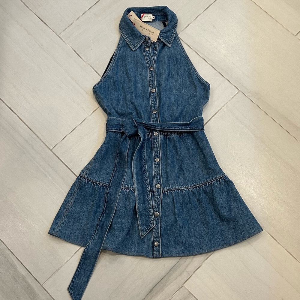 Alice + Olivia Light Blue Denim Halter Mini Dress - Picture 4 of 6
